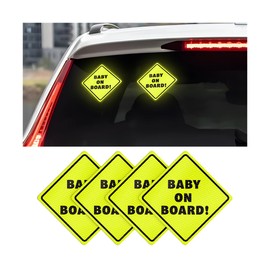Sandfen Car Baby on Board Signs, 4PCS 5" x 5" Highly Visible Essential Auto Reflective Magnet Sticker, Waterproof Vehicle Magnetic Safety Warning for Bumper Window, Universal Fit