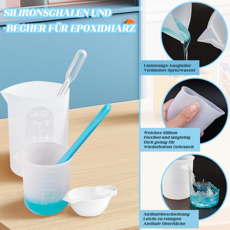 Silikon Messbecher Set, 100ml 250ml Silikonbecher, Inklusive Einweghandschuhen, Spatel, Rührstab,