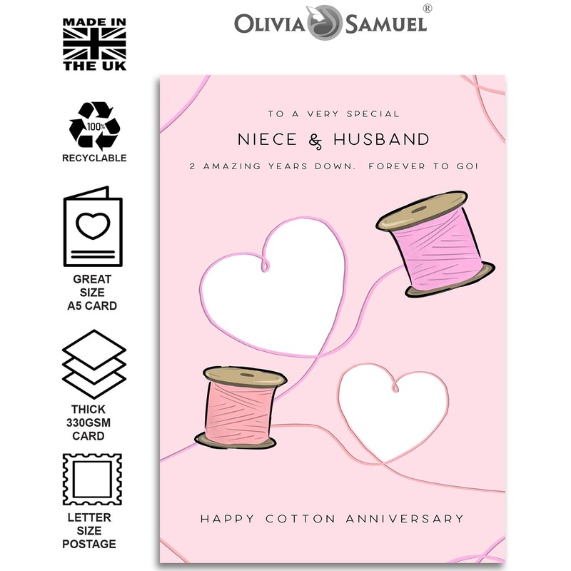 Niece & Husband 2nd Anniversary Card - Cotton Wedding Anniversary