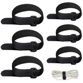 Velcro Cable Ties Fastening Belt [Set of 6 in 2 Sizes] with Buckles, Load Tightening Belt, Wire Organization, Hook & Loop Fastening Band, Reusable Velcro Band, For DIY, Commercial, Home, Industrial