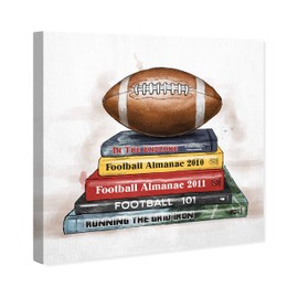 The Oliver Gal Artist Co. Boys Sports Wall Art Canvas Prints 'Football Books' Home Décor, 20" x 20", Brown, Red