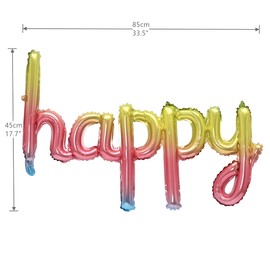 Happy Birthday Balloons Banner 16 Inch Hanging Birthday Balloons 3D Silver Foil Cursive Script Letter Balloons for Kids and Adults Birthday Party Decorations Supplies (Rainbow)