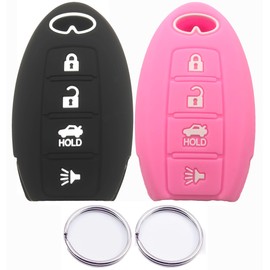 DAFATWJ Silicone Smart Remote Key Fob Cover Compatible with 2004-2019 4 Button Infiniti EX35 FX35 FX50 G35 G37 M35 M35H M37 M45 M56 Q40 Q50 Q60 Q70 QX56 QX60 QX70 (Rubber, Black+Pink)