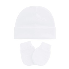 DOOVID Newborn Hats and Mittens Set Infant Beanie Baby Hat Kint Cotton Hostipal Hats Gloves Mittens for Boys Girls White 0-6 Months