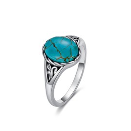 BETHZA Turquoise Vintage Ring for Women, S925 Sterling Silver Oval Cut Natural Turquoise Boho Turquoise Jewelry for Birthday Mother's Day Christmas