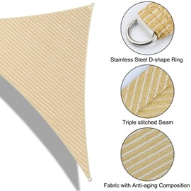 6' x 12' x 13.4' Triangle Sun Shade Sail Canopy UV Block Fabric Shelter Cloth Screen Awning for Outdoor Patio Garden - 185 GSM, 95% UV Block, Heavy Duty, Customized, Beige