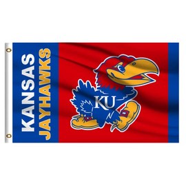 College Flag Outdoor Compatible for Jayhawks,Kansas Outside KU 3x5 University Banner,Double Sided