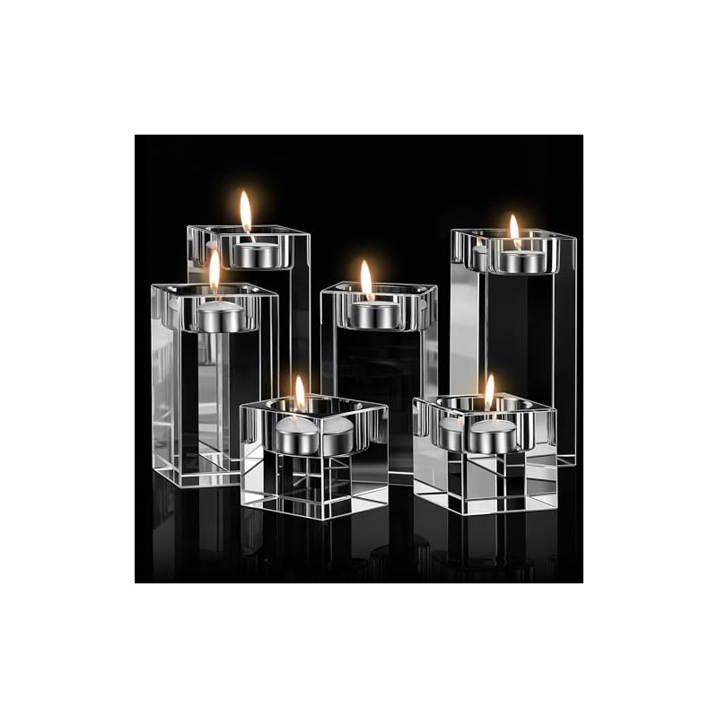 Perthlin 6 Pcs Crystal Tea Light Candle Holders Glass Votive