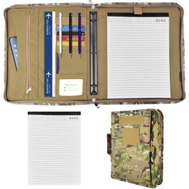 Tactical Padfolio Portfolio Binder, Army Military Padfolio Ring Binder with Zippered and 25 Sheets of Letter Size Paper, Tactical Notebook for A4 Folder, Detachable 3-Ring Binder (A4,13.8X 12Inch)