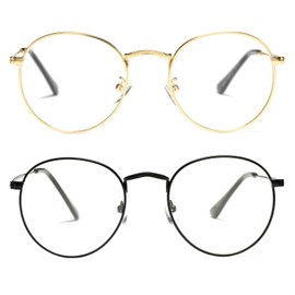 Pro Acme Classic Round Metal Clear Lens Glasses Frame Unisex Circle Eyeglasses (2 Pairs | Gold + Gunmetal)