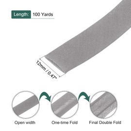 MECCANIXITY 1/2 Inch Double Fold Bias Tape Polyester Continuous Bulk Bias Tape for Sewing, Seaming Quilting Hemming Binding Crafts (Grey 100 Yards)