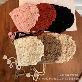 Cute Baby Knitted Bonnet for Autumn/Winter - Ear Protection Hat for Girls (Mori Style, Hollow Design) - Fits 6 Months to 3 Years (45-51cm) White 3ea