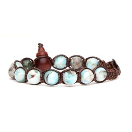 Tamashii Original Tibetan Unisex Natural Stone Larimar Bracelet with Brown Cord. One Size BHS900-297, Cotton, Larimar, Cotton, Larimar