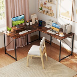 Tangkula L-Shaped Computer Desk with Power Outlets, 95” Long 2-Person Desk with Monitor Shelf, Modern Corner Desk Gaming Table with USB Ports for Home Office