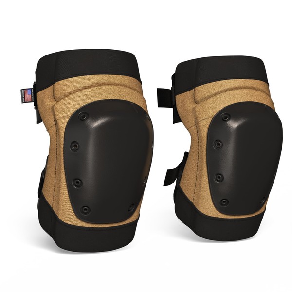 Paclord PRO Constructor Style Knee Pads with 3 Levels of Protection, Coyote Brown, 1 Pair - Flat Stand Plastic Cap & Multi Adjustable Fasteners, Made in USA