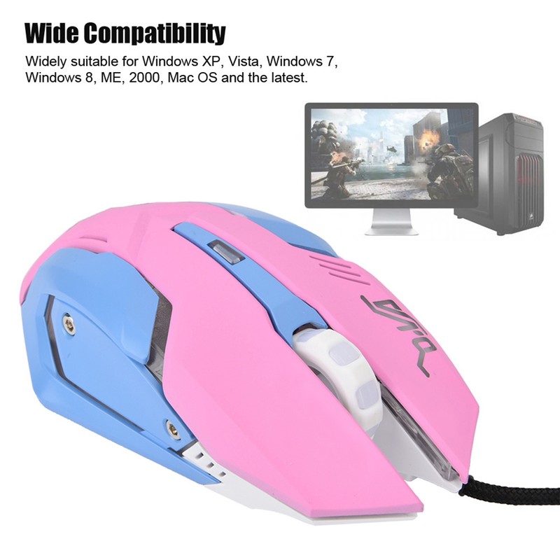 3200DPI High Sensitivity Pink Gaming Mouse Comfortable Grasping Wired Gaming