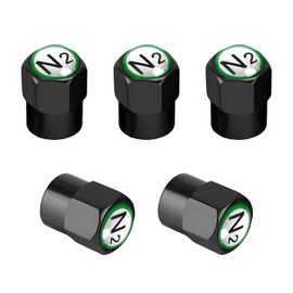 DXNQ 5 PCS Brass Tire Valve Stem Caps, Durable Chrome Plated Brass Tire Valve Stem Caps N2 Nitrogen Sign Logo on The Top, Metal Dustproof Tire Valve Covers with N2 Logo, Car Accessories (Black+White)