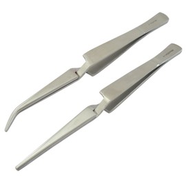 Set of 2 Soldering Tweezers – Clamping Tweezers – Cross Tweezers – Technical Tweezers Set, Full Metal, with Straight and Curved Tip, Length 16 cm