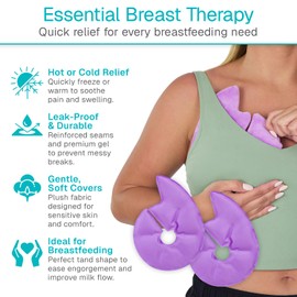 Arctic Flex Breast Ice Packs - Hot & Cold Therapy, Surgery Recovery Supplies - Heating & Cooling Gel Pad for Breastfeeding, Engorgement, Mastitis Relief, Sore Nipples, Lactation (Purple)