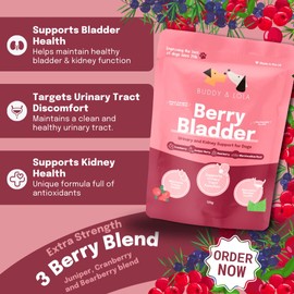 Buddy & Lola Berry Bladder | Advanced Bladder & Kidney Support for Dogs | Natural Urinary Tract Health Supplement | Unique 3 Berry Blend