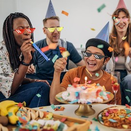 INGJIA 8 Pieces Mosaic Sunglasses Cool Glasses 8 Bit Pixel Sunglasses for Men Women Children Photo Props Party Decoration Black