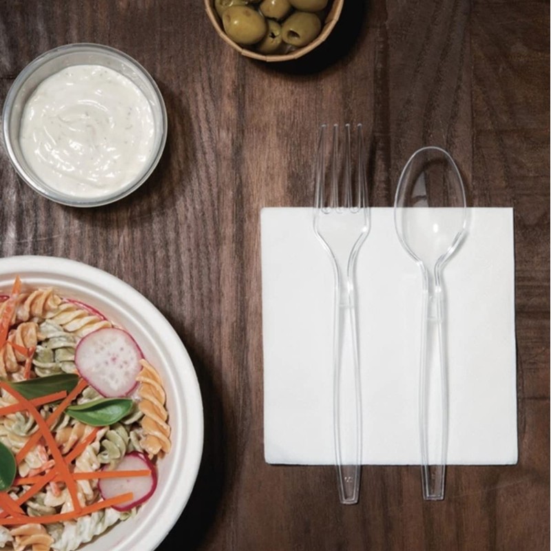 50 Clear Plastic Forks Strong Heavy Duty (Washable & Reusable)