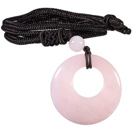 KYEYGWO Natürlicher Kristall Donut Ketten für Damen und Herren, Unisex Rosenquarz Stein Friedensschnalle Anhänger Halsketten Edelstein Amulette Schmuck mit Verstellbarer Nylonschnur