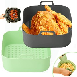 Cuenco de silicona para freidora de aire cuadrado,Silicona para Freidora de Aire,2 piezas de silicona para freidora de aire y un par de guantes de cocina,Apto para freidoras de aire de más de 5Litros