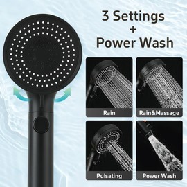 DOILIESE Shower Head with Handheld Spray High Pressure Shower Head with ON/Off Switch, 3-Modes Shower Head with Hose, Matte Black
