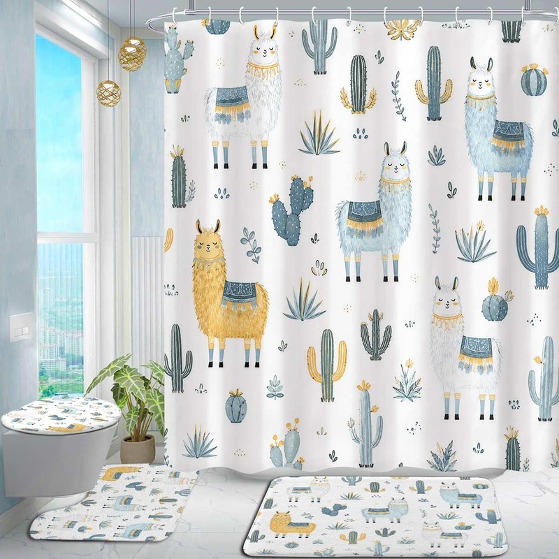 4 Pcs Cute Llama Bathroom Decor, Funny Alpaca Cactus Cartoon