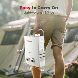 GASLAND Outdoor Propane Camping Water Heater, 1.32 GPM Portable Gas Tankless Water Heater, 5L, White, AS132