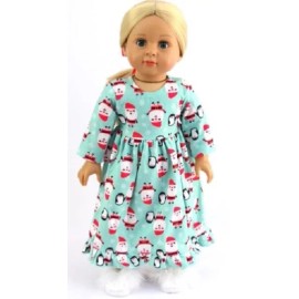 American Fashion WORLD Nightgown, Holiday Flannel Nightgown, Santa Pajama's - Snowflakes, for 18" Dolls