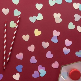 Laser Silver Heart Confetti Holographic Table Decoration for Baby Shower Birthday Wedding Graduation Bachelor Bachelorette Party, 1.2 inch in Diameter, 200 Counts