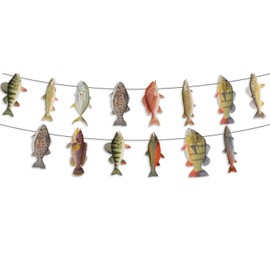 HIXNUG Fishing Fish Mix Bunting Fish Bunting Party Decorations for Boys Girls Happy Birthday Fishing Baby Shower Decorations