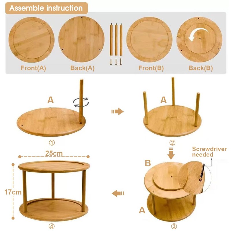 Bamboo Lazy Susan Organizer, 2-Tier Kitchen Rotating Spice Rack for