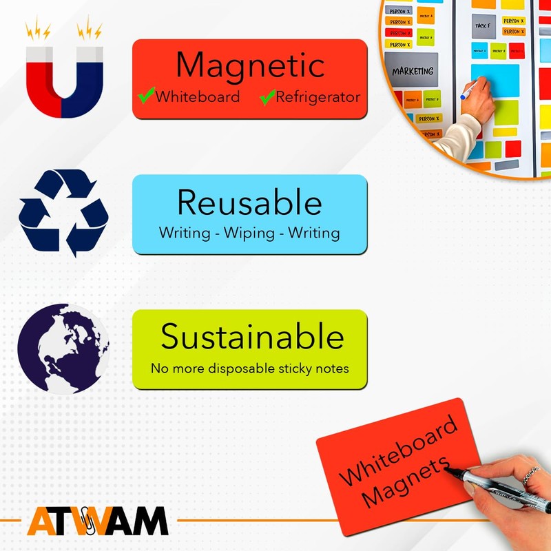 ATWAM - 60 Magnetic Strips writable - 75 x 25