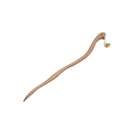 Unique Handcarved Walnut Wood Hair Stick with White Pearl