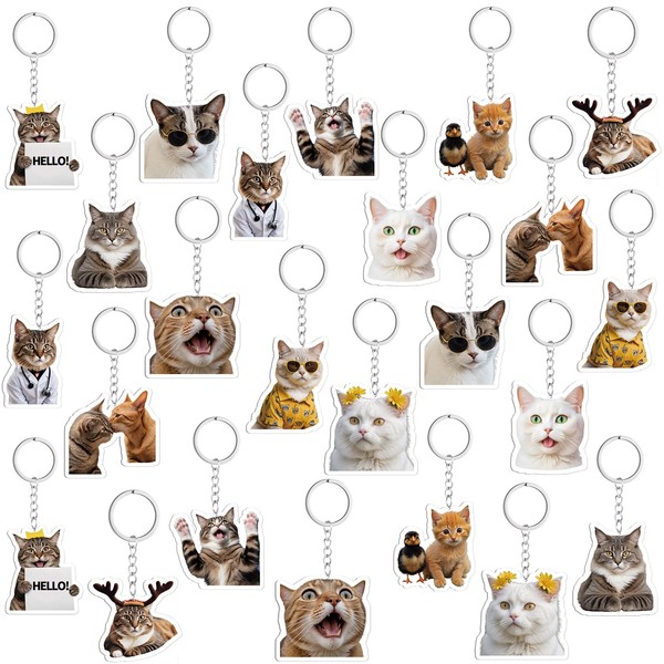 Neptniopllab 24Pcs Cat Keychain Cute Cat Keychains Funny Cat Charm