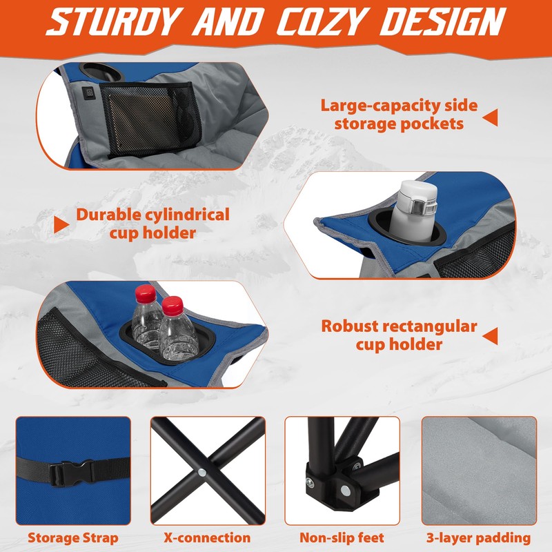 Oversized Extra Large Heated Padded Camping Chair up to 500lbs