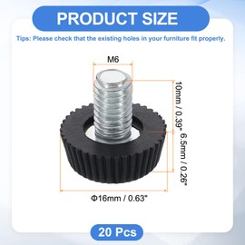 sourcing map 20Pcs M6 Thread Furniture Feet Levelers, 16x10mm Adjustable Leveling Table Feet, Screw on Furniture Glide Leveling for Chair Stool Legs, Black