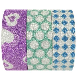 Wrapables Hearts Dots and Checkers Washi Masking Tape (Set of 3), 5M L x 15mm W