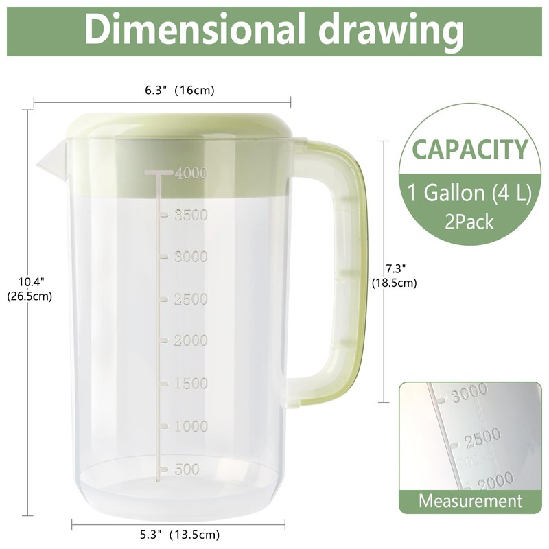 BPFY Clear Plastic Pitcher with Lid, 2 Pack Clear Water