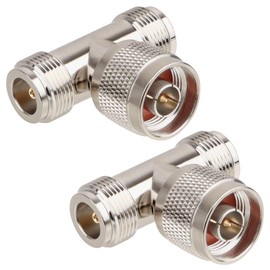 2-Pack N Male to N Female RF Coaxial Adapter, T-Shape 3-Way Splitter Connector for Antenna and Signal Distribution Applications