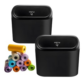 luwiscook 2 Pack Black Mini Car Trash Can Bin with Lid and 150pcs Trash Bags, for Storage and Organisation, Suitable for Car, Home, Office