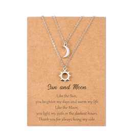 SUNSH Sun and Moon Necklace for Women Teens Girls Mother Daughter Necklace Best Friend Necklaces Friendship Bessties Set Sister Jewellery BFF Friendship Gifts for Her 2 Pieces Silver Gold, Stainless