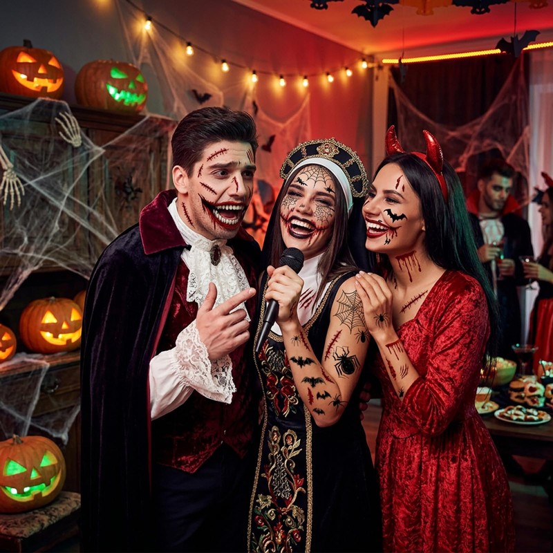 6 Sheets Halloween Face Tattoos, Halloween Scars Tattoos, Mouth Tattoo,