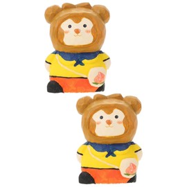 DOITOOL 2pcs Wooden Carved Monkey Figurine Unique Decorative Monkey Ornament Solid Wood Craft for Home Office Living Bedroom Present for Friends and Family