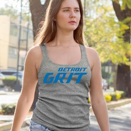Racerback Detroit Grit Football Small Heather Grey Ladies Tank Top