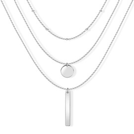 Layered Necklaces for Women, 925 Sterling Silver Chain Necklace Dainty Coin Bar Pendant Necklaces for Women Trendy Stackable Coin Strip Choker Necklace Jewelry Gifts