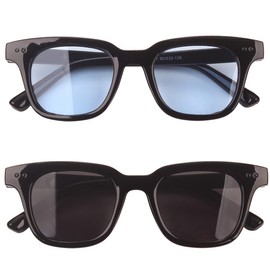 Bestum Inspired Square Sunglasses With Rivets Tinted Lens UV400 (Black, Light blue+Grey)